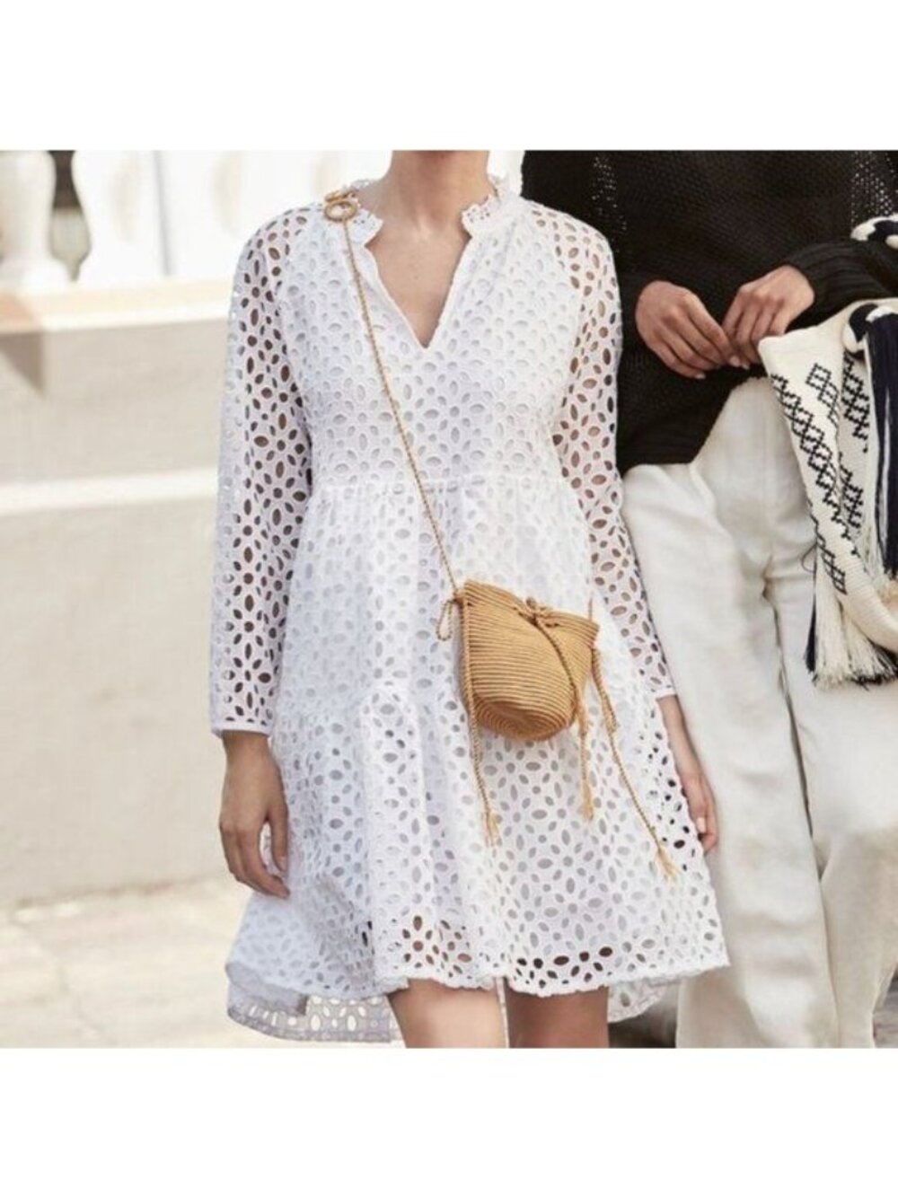 J Crew Tiered Popover Dress in Embroidered Eyelet A Line Swing Dress